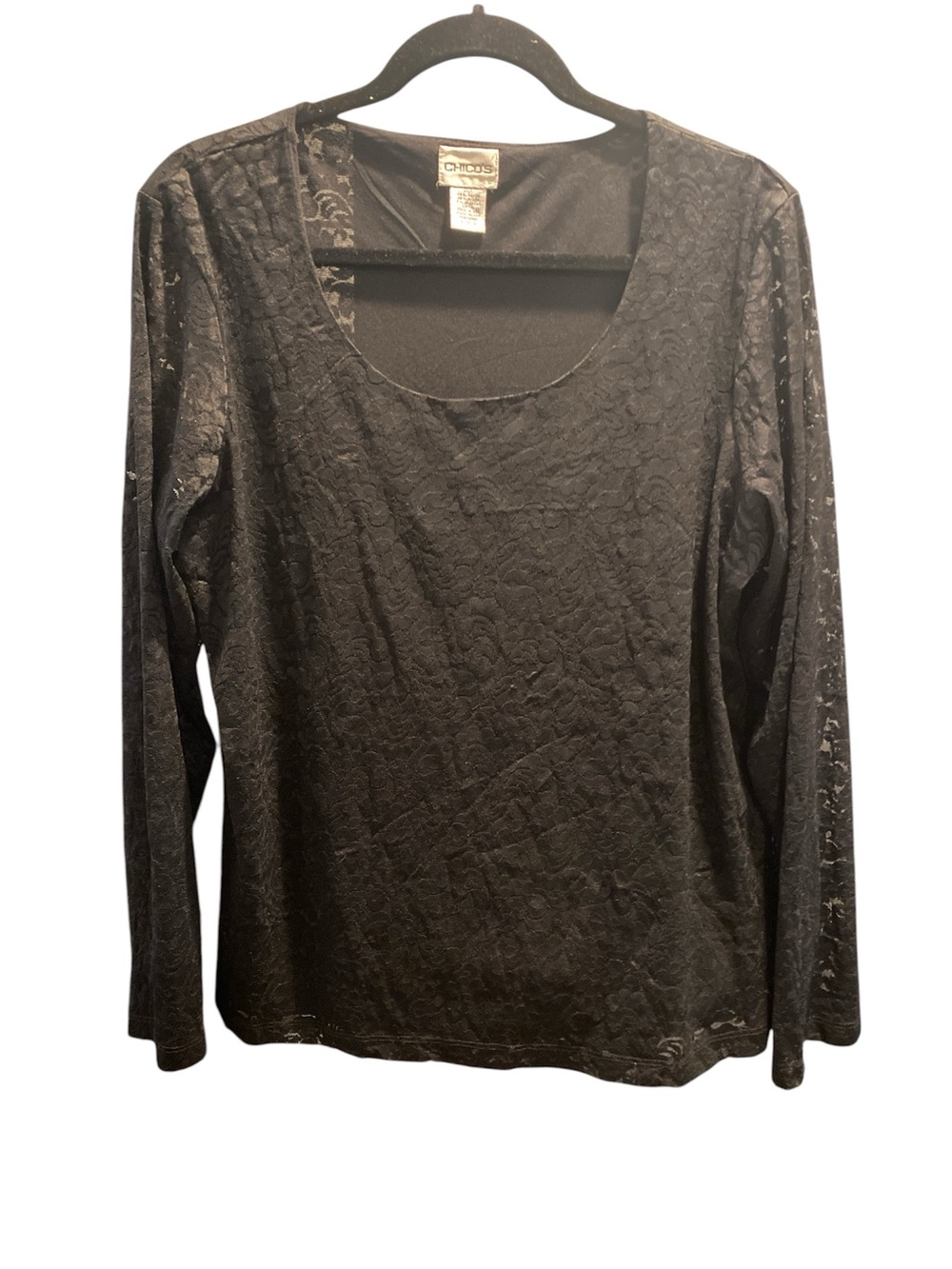 Chico’s Black long sleeve Lacey top Size 3